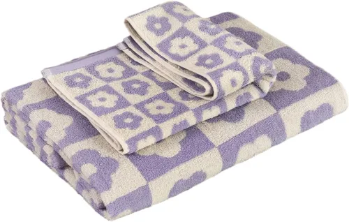 Vista 6 de Toalla de baño con patrón de flores a cuadros Manta de ducha absorbente Facecloth de algodón