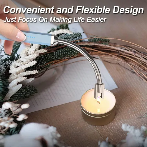 Vista 2 de Encendedor eléctrico, recargable por USB con pantalla LED, cuello flexible 360°, plasma de arco, electrónico, resistente al viento, sin llama