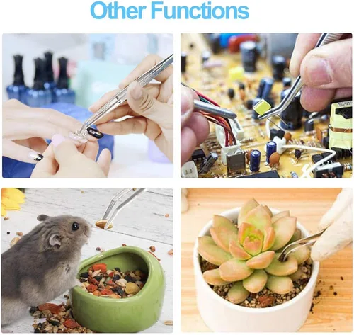 Vista 4 de Herramientas dentales - Pinzas de acero inoxidable con punta dentada curvada Pinzas multiusos para cuidado bucal familiar Limpieza dental dental