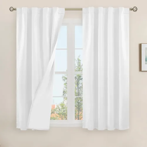 Vista 142 de LAMIT Cortinas opacas cortas de lino de 30 pulgadas para ventanas de cocina sobre el fregadero, cortinas de café texturizadas de lino marfil