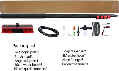 Vista 6 de Kit de cepillo de poste alimentado por agua de limpieza de ventanas con dispensador de jabón telescópico extensible panel solar herramienta de lavado