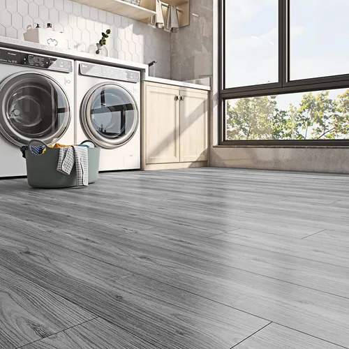 Vista 7 de FunStick 30 hojas de 6"x36" azulejos impermeables de suelo de vinilo con aspecto de madera gris para despegar y pegar, tablones de madera para 2-Gris