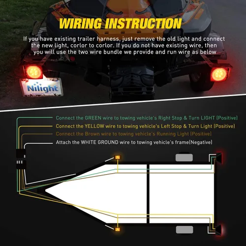 Vista 6 de Nilight Kit de 2 luces LED cuadradas para remolque con halo Glow sumergible, luz de parada y cola lateral, luz de licencia para remolque de 12 V