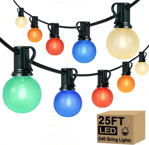 Vista 9 de G40 - Guirnalda de luces LED para el día de San Valentín, luces de decoración de San Valentín de 25 pies para exteriores con bombillas redondas