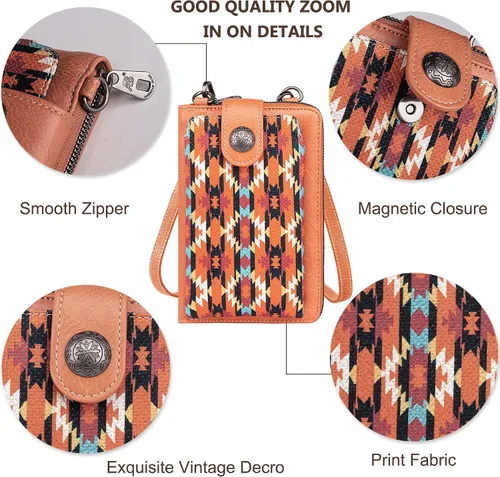 Vista 6 de Montana West Monederos pequeños cruzados para teléfono celular de estilo occidental para mujer, cartera con bolsillo para monedas