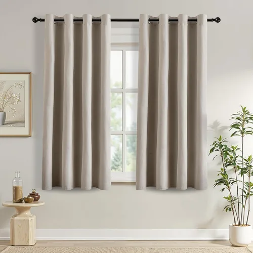 Vista 11 de DONREN Cortinas opacas completas para dormitorio, aislamiento térmico y reducción de ruido, cortinas de lino con ojales para sala de estar y Negro