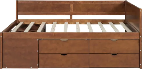 Vista 80 de Quarte Elegante cama de plataforma con estanterías en forma de L, cama de plataforma de madera tamaño individual con 2 cajones de almacenamiento