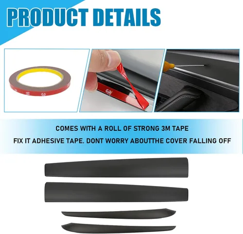 Vista 5 de Cubierta de salpicadero y panel de moldura de puerta delantera compatible con Tesla Modelo Y (2019-2023) Modelo 3 (2021-2023), cubierta