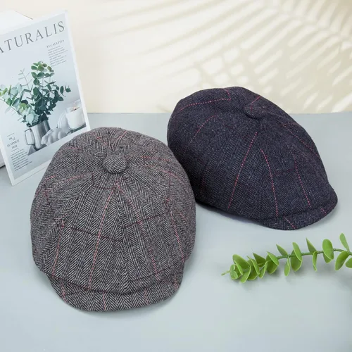 Vista 4 de 2 Pack Newsboy Hats for Men Classic 8 Panel Wool Blend Ivy Hat