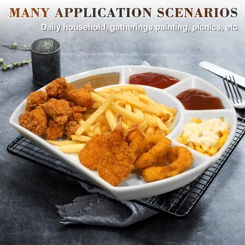 Vista 2 de Cinf Compartimento dividido Plato de cerámica Platos de salsa Platos para servir Platillos Tazón Cuenco en forma de cuadrante Cena Ensalada Bandeja