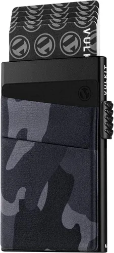 VULKIT Cartera desplegable para tarjetas de crédito con bloqueo RFID, funda delgada de aluminio de metal con bolsillo para dinero para tarjetas de