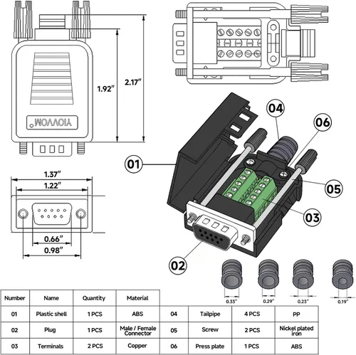 Vista 2 de DB9 Conector de ruptura hembra, puerto 9PIN sin soldadura RS232 Adaptador serie D-SUB RS485, placa de módulo sin soldadura con terminales