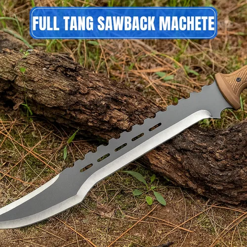 Vista 5 de SZCO Machete de cimitarra Desert Storm de 25 pulgadas – Machete de sierra de espiga completa con hoja de acero inoxidable 420 de 18 pulgadas, mango
