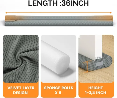 Vista 4 de fowong Tope de puerta ajustable de 36 pulgadas para parte inferior de puertas, 30 a 36 pulgadas, insonorización, bloqueador de ruido, espacio de Gris