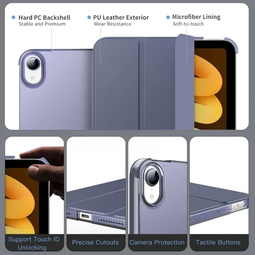 Vista 4 de MoKo Funda para iPad mini 7 (A17 Pro) Generación 2024, Funda para iPad mini 6 2021, Funda Protectora Delgada y Ligera de 8.3 Pulgadas con Carcasa