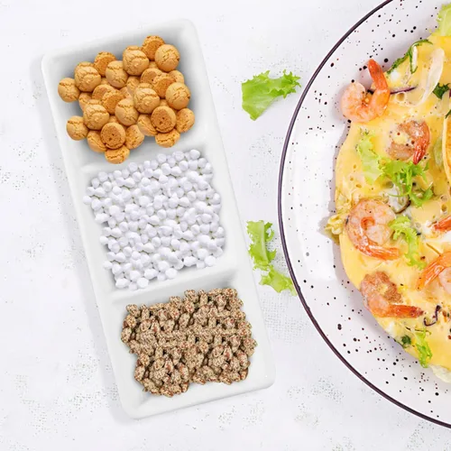 Vista 7 de Yardwe Bandeja de cerámica blanca de 6 pulgadas, 3 compartimentos, bandeja rectangular para condimentos, platos de salsa divididos para restaurante