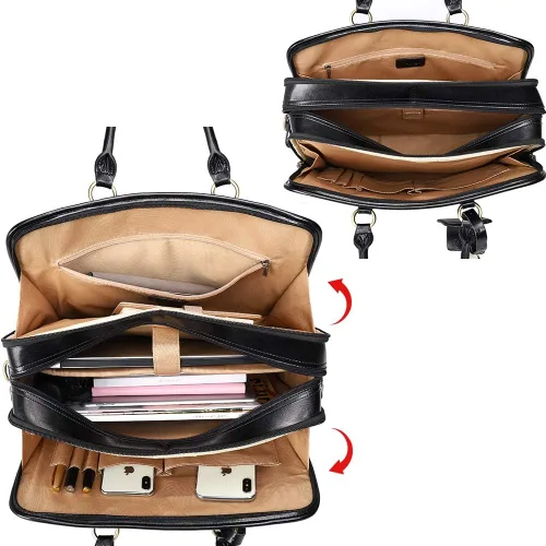 Vista 8 de Kattee Maletín de cuero genuino para mujer bolsa de laptop de gran capacidad con etiqueta de equipaje