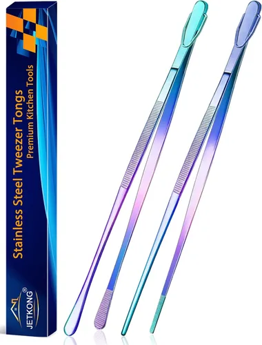 Vista 22 de JETKONG 2 pinzas para alimentos de 9 pulgadas, pinzas de cocina de acero inoxidable, pinzas de cocina (negro)