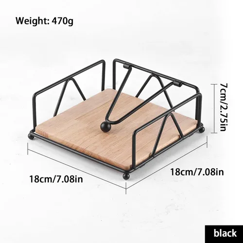 Vista 5 de Metal Napkin Holder with Weighted Tension Arm & Wooden Base, Rustic Dispenser for Table & Kitchen, Black