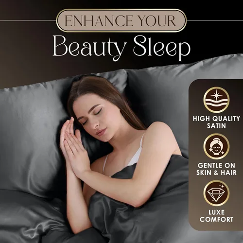 Vista 4 de Paquete de 2 fundas de almohada estándar - Fundas de almohada suaves y sedosas - Satén - Ideal para cabello y piel - Lujo - Fundas de almohada