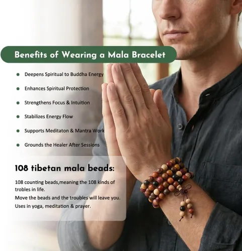 Vista 5 de SUNYIK 8mm Wooden 108 Tibetan Buddhist Prayer Beads Mala Bracelet