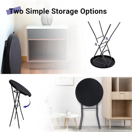 Vista 7 de Mesa de cóctel Byliable de 71 cm de alto, redonda plegable para interior y exterior, mesa alta plegable de bar de plástico para bistró, mesa