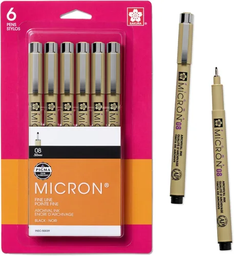 Vista 9 de SAKURA Pigma Micron 50131 - Bolígrafos fineliner, tamaño de 10 puntas, tinta negra archival, paquete de 6