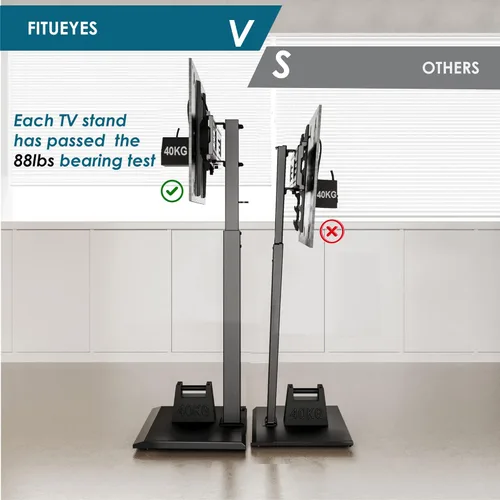 Vista 5 de FITUEYES - Soporte de TV universal de base de hierro para piso con soporte giratorio para pantallas LED, LCD, OLED, plasma, de pantalla plana