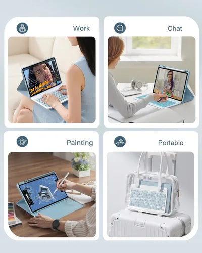 Vista 5 de Funda de teclado para iPad de 11ª / 10ª generación, 7 colores retroiluminados, inalámbrico, desmontable, para iPad de 11 pulgadas, A16 2025/10ª