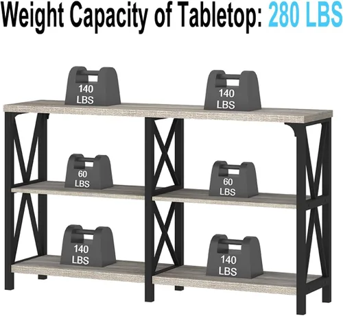 Vista 88 de IBF Mesa de entrada de granja, mesa consola larga rústica detrás del sofá, moderna mesa de sofá de madera de metal con estantes de almacenamiento