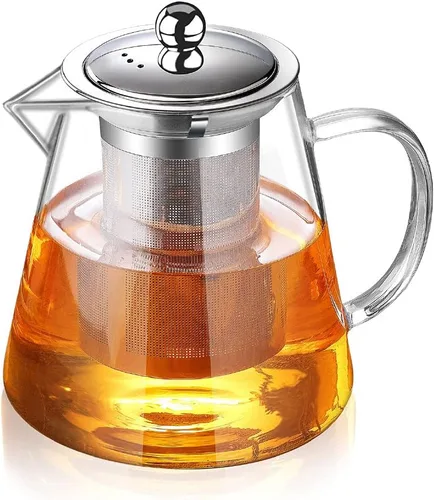 Vista 9 de Tetera de vidrio con infusor Tetera de 32 oz/43 oz Hervidor de té seguro para estufa Juego de tetera para té floreciente y de hojas sueltas