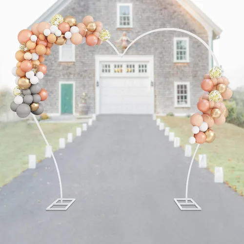 Vista 7 de Soporte de arco en forma de corazón de 8.7 x 7.7 pies, arco de jardín con base, soporte de arco de metal para bodas, graduaciones, fiestas, Blanco