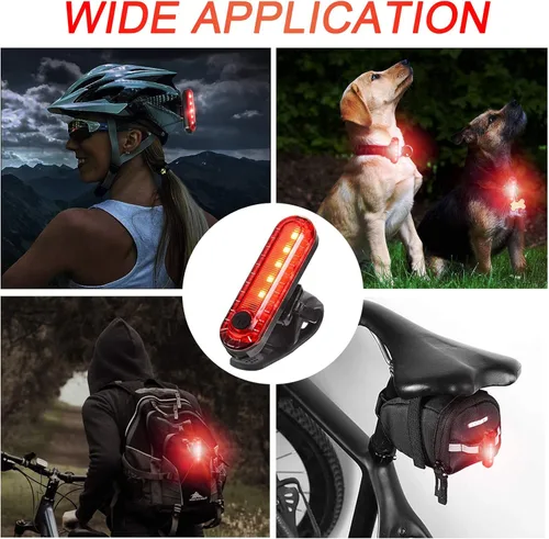 Vista 5 de Paquete de 2 luces LED recargables por USB para bicicleta, luz trasera de bicicleta, reflector, lámpara de seguridad para asiento trasero, 4 modos
