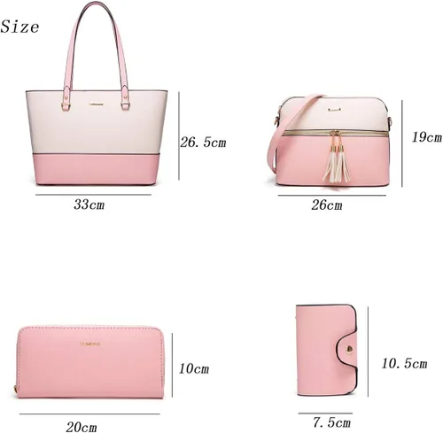 Vista 4 de Women Fashion Handbags Wallet Tote Bag Shoulder Bag Top Handle Satchel Purse Set 4pcs