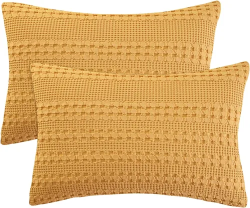 Vista 385 de PHF - Fundas de almohada 100% algodón con tejido gofre europeo, 26 x 26 pulgadas, 2 unidades para decoración elegante del hogar, para cama, sin