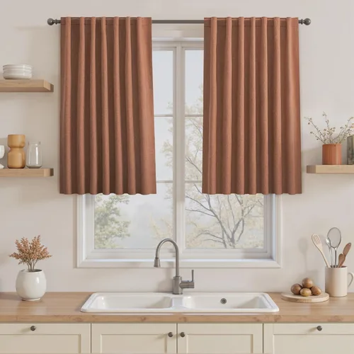 Vista 38 de UHITECH Cortinas opacas cortas de 24 pulgadas de largo para sala de estar, juego de 2 paneles con pestaña trasera, bolsillo para barra, cortinas