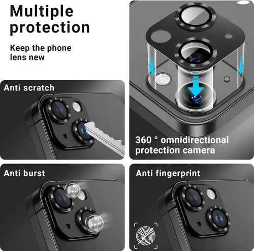 Vista 5 de Korecase [Paquete de 2] Protector de lente de cámara para iPhone 14/15 y iPhone 14 Plus/15 Plus, película de cubierta de cámara de vidrio templado