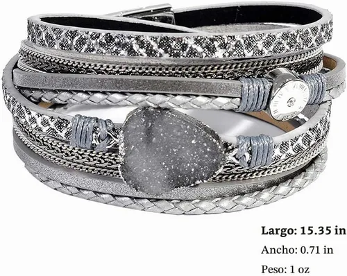 Vista 5 de Artilady Leather Wrap Bracelet for Women, Pearl Beaded Bangle Stack Jewelry Negro