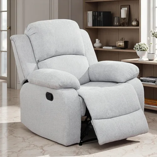 Vista 18 de Juego de Muebles para Sala de Estar, Juego de Sofá Reclinable Manual, Juegos de Sofás Reclinables de Cuero Beige con Mesa Desplegable, Sofá