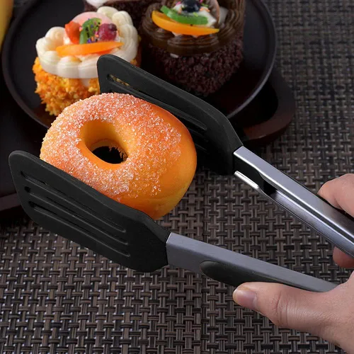 Vista 7 de Juego de 3 pinzas de silicona para servir, pequeñas pinzas de cocina (7 pulgadas) con puntas de silicona y mango de acero inoxidable, pinzas
