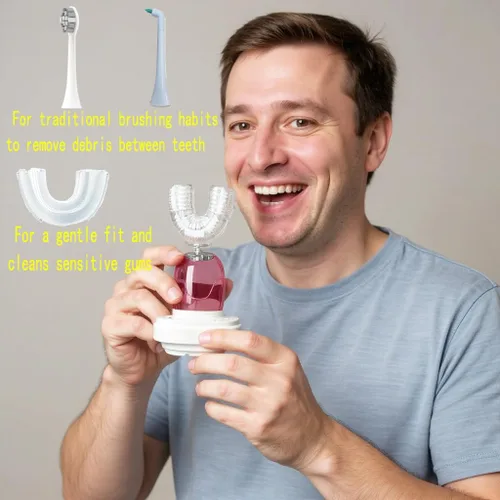 Vista 7 de Cepillo de dientes en forma de U de 360°, cepillos de dientes eléctricos sónicos para adultos, múltiples opciones de cabezales de cepillo, IPX7
