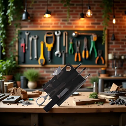 Vista 2 de Multiherramienta negra de bolsillo 12 en 1, equipo de supervivencia de tamaño de tarjeta de crédito para EDC Kit multiherramienta compacto