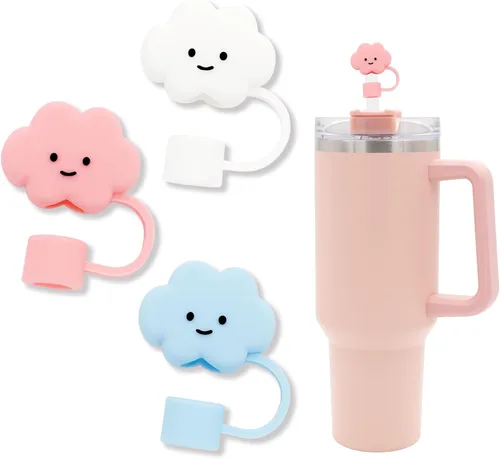 Fundas de popote de silicona para vasos Stanley, bonitos accesorios de tapa compatibles con vasos de 30 y 40 onzas (3 nubes de 0.394 in)