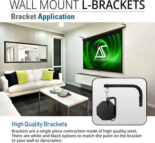 Vista 6 de AKIA SCREENS Kit universal de montaje en pared con soporte en L de 10 pulgadas para proyector con ganchos para colgar en la pared, extensión Negro