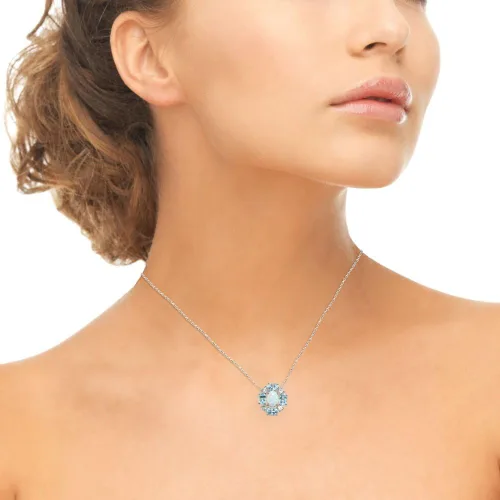 Vista 2 de Collar ovalado de plata de ley con piedras preciosas simuladas o auténticas con detalles de topacio blanco