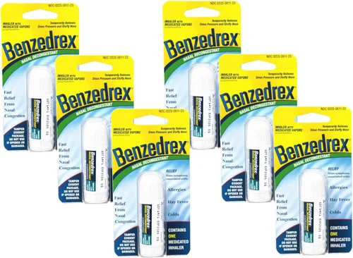 Benzedrex Inhalador descongestionante nasal | Alivio de vapor medicado para la presión sinusal, congestión nasal, alergias, fiebre del heno y