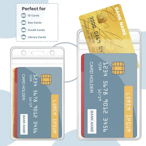 Vista 4 de Zonon 150 soportes para tarjetas de identificación de 2.56 x 4.52 pulgadas, funda de plástico transparente vertical para tarjetas de identificación