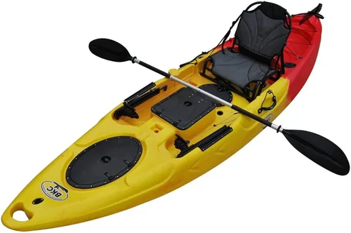 BKC UH-RA220 11.5 Foot Angler Sit On Top Fishing Kayak with Paddles and Upright Chair and Rudder System Included (Blue CAMO)