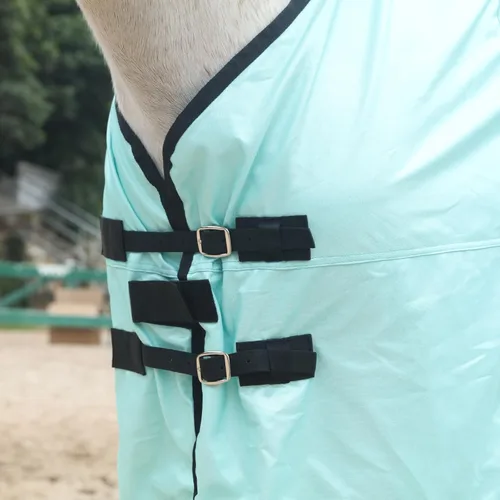 Vista 3 de Sábana de mosca de caballo, cuello estándar, cómoda sábana de malla para caballos, hojas de verano equinas con protección UV, color verde, 63