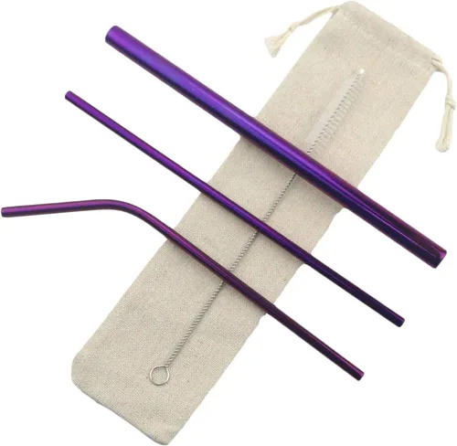 Vista 9 de Gugrida Pajitas de metal de acero inoxidable de 8.5 pulgadas, reutilizables, juego de 3 popotes – Cepillo de limpieza de color ultra largo